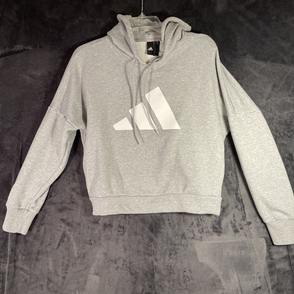 Adidas Primegreen Small Woman's Grey Graphic Logo Hoody Pullover Sweatshirt